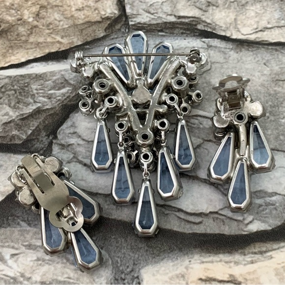 Verified Juliana D&E DeLizza Elster Floret Pentagon Rhinestones Brooch Earrings - Picture 14 of 16